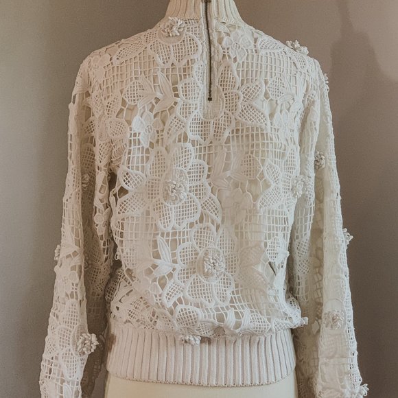 Badgley Mischka Ivory Embroidered Sweater XS - Picture 3 of 5